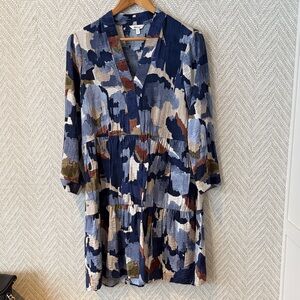 Reitmans Blue and Brown Abstract Pattern Top